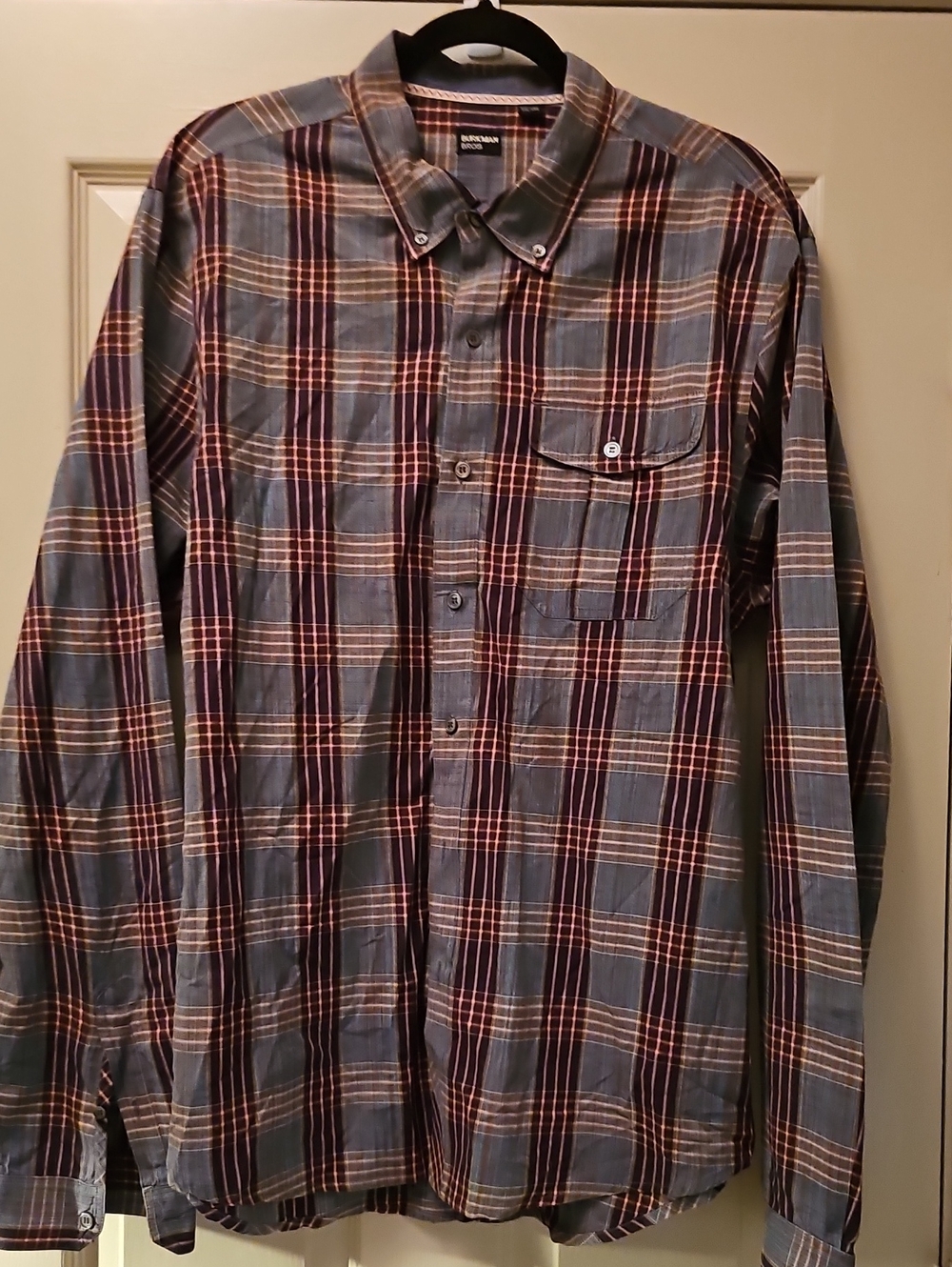 Burkman Bros Men’s Blue Plaid Button-Down Shirt